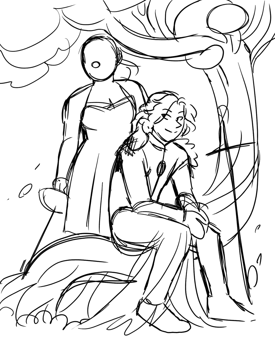 I want to do a re-draw of this illustration, basically one of my firsts, but the poses are kinda boring? I feel like changing the pose but the effect won't be as cool if I do. Hummmmmmmmmmmmmmmmmmmmmmmm.