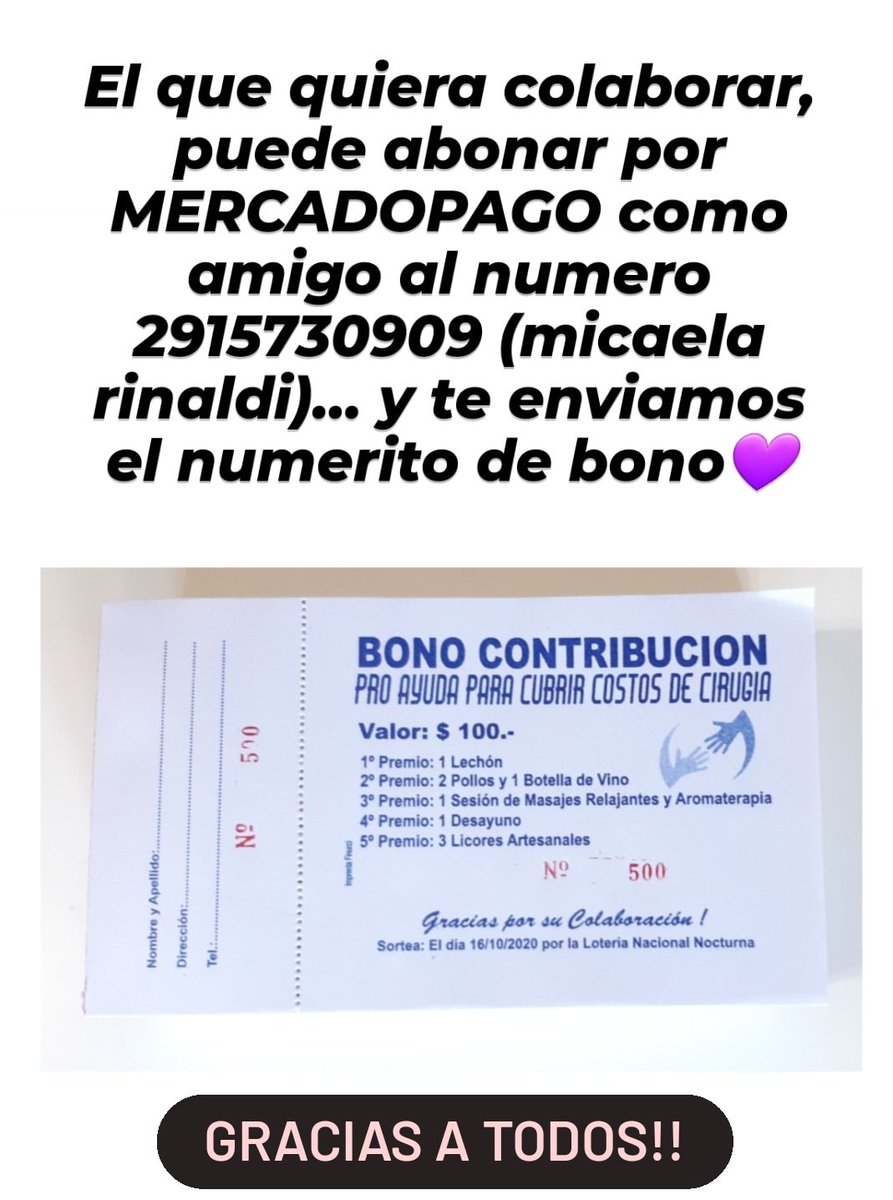 micarinaaldi's tweet photo. Hola gente, estamos vendiendo bonos para una costosa operación que tiene que hacerse mi hermana, nos ayudan mucho difundiendo 💜 @AgusRinaaldi (BAHIA BLANCA) https://t.co/0PDLP4wdjc