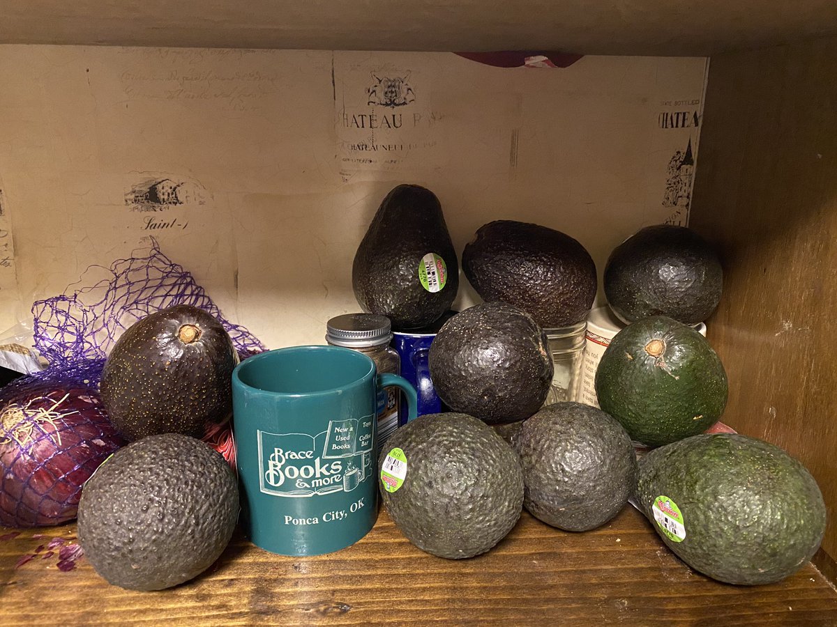 SeanAAnderson's tweet photo. Avocado supply. I call it the bullpen. They’re awaiting transfer to the fridge and then, eventually to the big show... on my plate. Lol. :) #avocadolove #grateful https://t.co/P7fsaQQloo