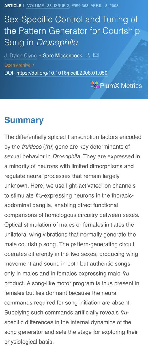 This implies the neural circuits driving host-seeking are present in both male and female mosquitoes, and are repressed in the male by fruitless. This principle is similar to other sexually dimorphic circuits in flies and mice, and is exciting to see in the mosquito too. (12/n)