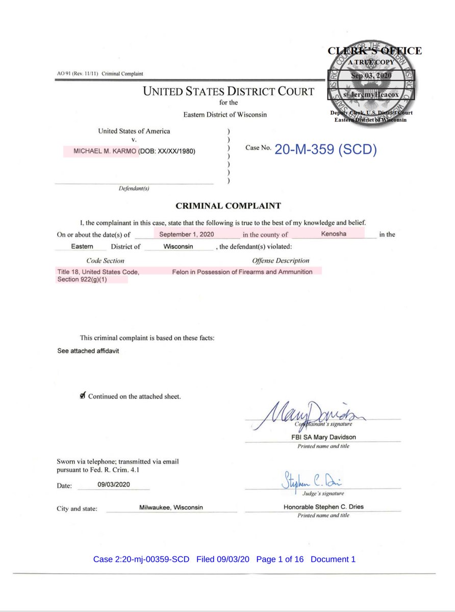 The black redaction it’s mineRead page 3 of the affidavit closely- tip came in Iowa to the FBI who then mobilized -go to Kenosha “pick off people (looters) one by one”bragged about their firepower                             https://ecf.wied.uscourts.gov/doc1/20314407992