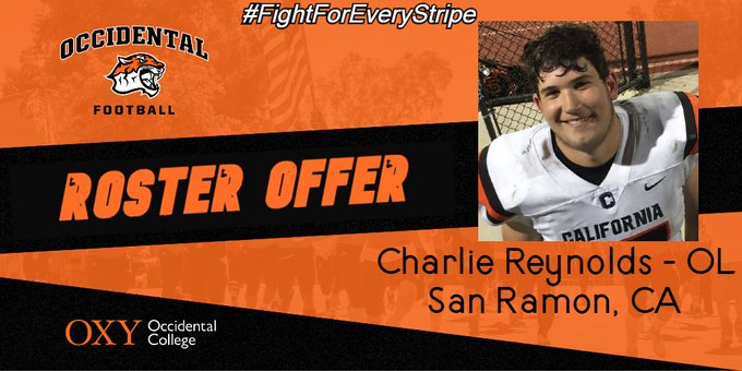 CharlieR55's tweet photo. Honored to receive an OXY offer.  Thank you Coach Cushman and @CoachLangStrong! @oxy_football Go Tigers! https://t.co/iZx7tloowf