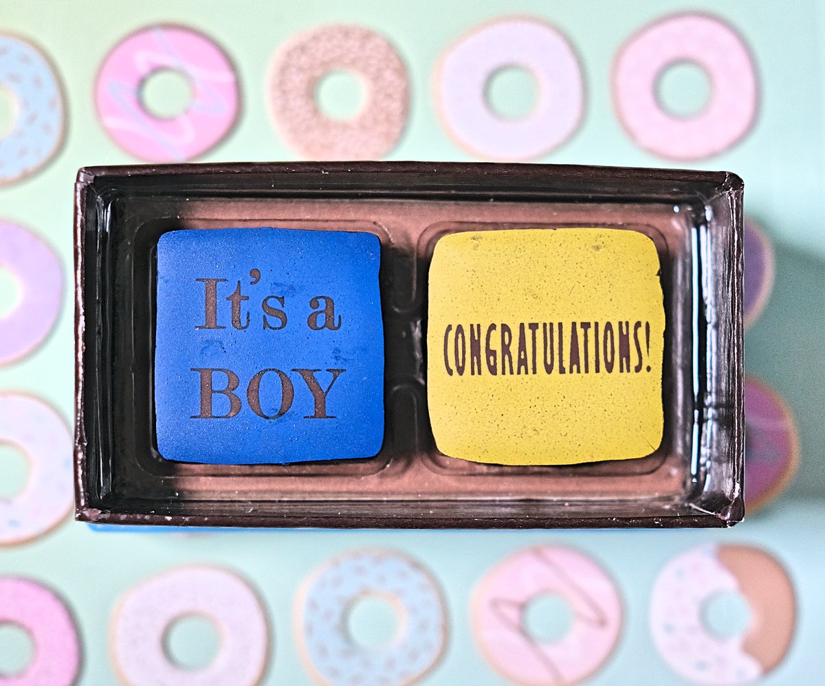 Looking for #GenderReveal ideas? Or maybe the perfect gift for your next baby shower! Our custom chocolates are perfect for ANY special event. 😊Customize today at mariebelle.com/corporate-serv…