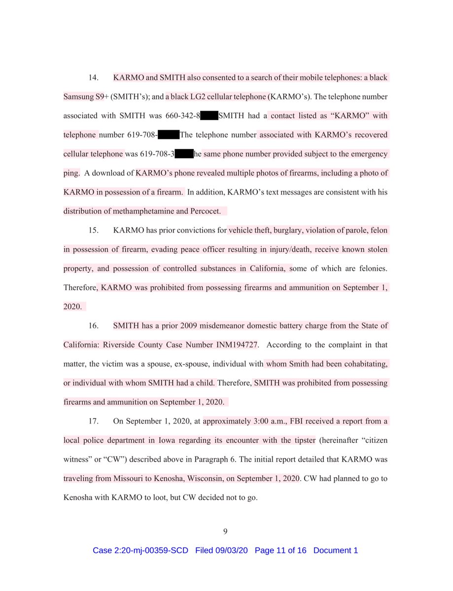 A silence too.Wisconsin wasn’t their only destinationPlanned to go to OR, MI, back to Iowa paragraph 23 - yup they attended a  @realDonaldTrump rallyAt this point thank GOD for the tipster & the FBI weird it’s not Antifa right AG Barr  @TheJusticeDept  https://ecf.wied.uscourts.gov/doc1/20314407992