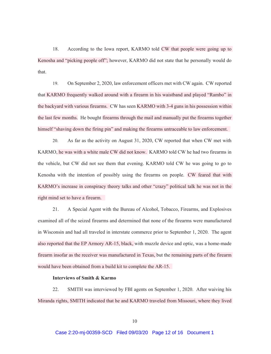 A silence too.Wisconsin wasn’t their only destinationPlanned to go to OR, MI, back to Iowa paragraph 23 - yup they attended a  @realDonaldTrump rallyAt this point thank GOD for the tipster & the FBI weird it’s not Antifa right AG Barr  @TheJusticeDept  https://ecf.wied.uscourts.gov/doc1/20314407992