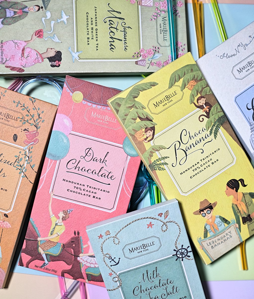 We take pride in our colorful collection of #chocolatebars 🍫 Order them individually or collectively at Mariebelle.com!