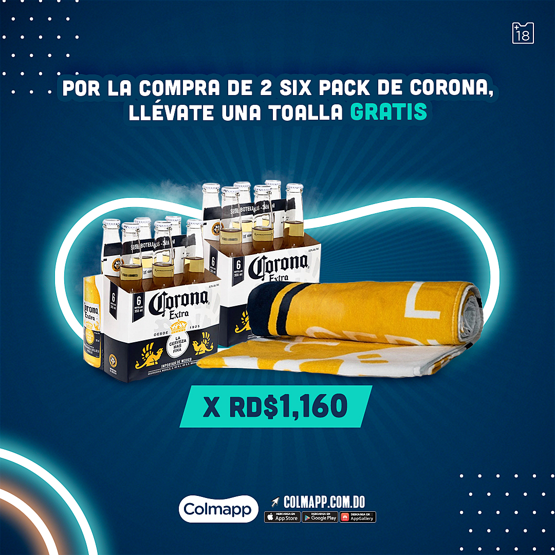tadadeliveryrd's tweet photo. Este fin de semana inícialo con 2 six packs de Corona por RD$1,160 y te regalamos una toalla. No se queda el delivery gratis directo a tu puerta. 😉 #Colmapp https://t.co/rPLjeow4bO