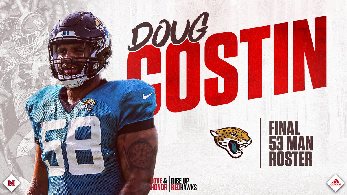 MiamiOHFootball's tweet photo. Congrats to @DougCostin_  for making the @Jaguars final roster ‼

#RiseUpRedHawks https://t.co/OJUEemgDoI