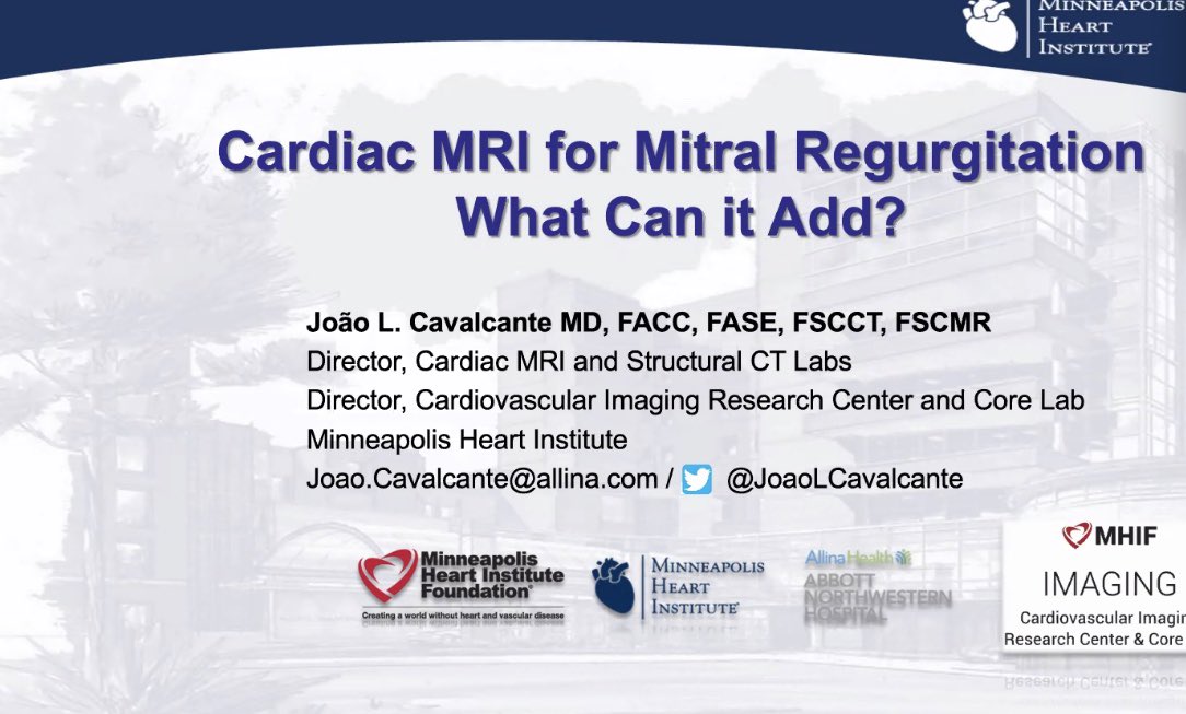 1/ Comprehensive talk by Dr.  @JoaoLCavalcante who who patiently walked us through  #WhyCMR in Mitral Regurgitation. First: different etiologies of MR where  #WhyCMR may be applicable:Primary MRArrhythmogenic MVP phenotype (including MAD)Secondary MR (work in progress)