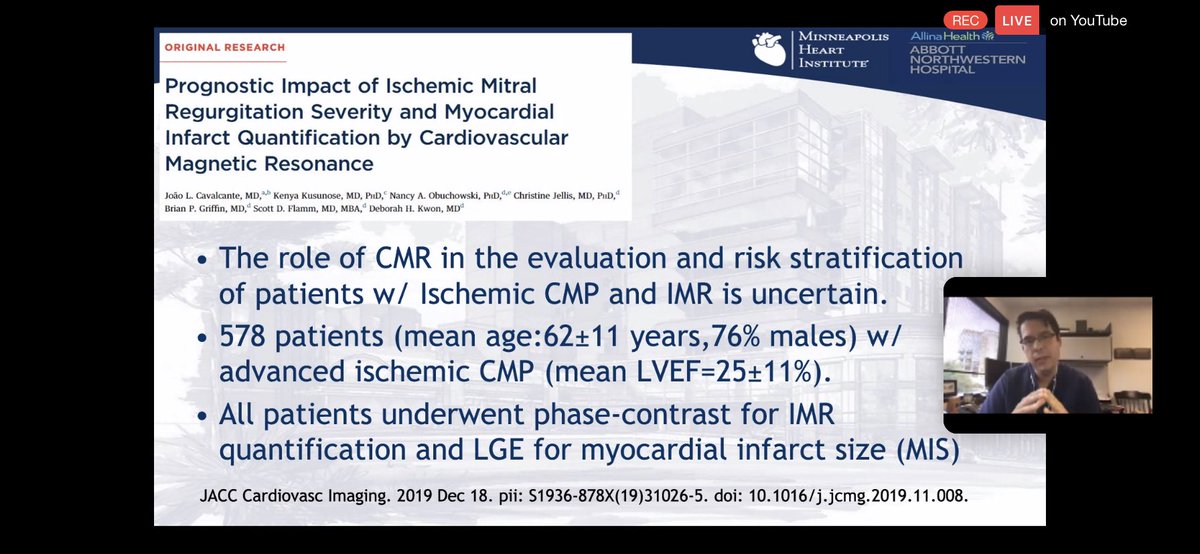 7/JACC 2019patients with ICM+ FMR,MIS quantified by LGE. on multivariable analysis, interaction of MIS & IMR was a  predictor of adverse outcomes. subgrp analysis: pts w/ subsequent CABG+MVR had better outcomes if significant FMR but  MIS at baseline.