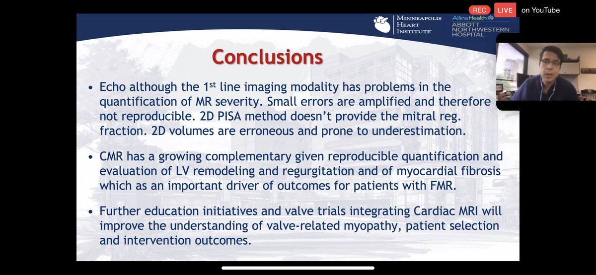 10/In conclusion: Use  #WhyCMR when discordance b/w clinical and echo Doppler findings OR suboptimal echo images OR pts with FMR to establish etiology and assess scar burden. Growing role for  #WhyCMR given reproducibility, prediction of LV remodeling and diagnosing MF.