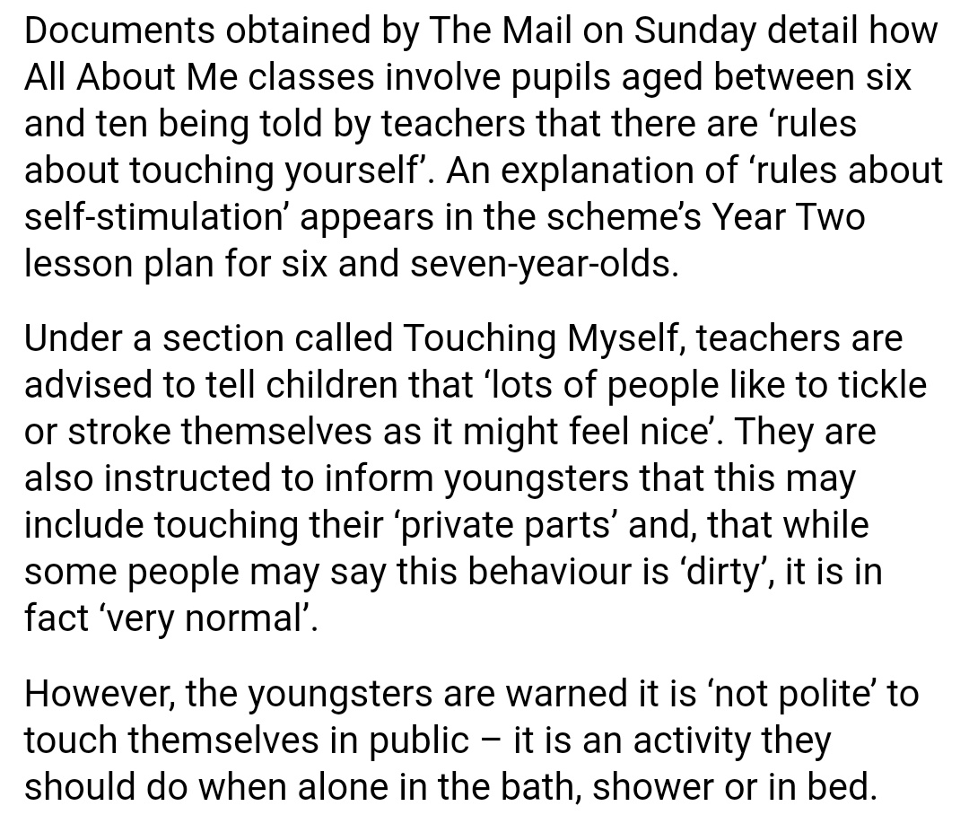 Actually further down they do go into further detail.If you have had a 6 year old, you've probably had to have this conversation with your 6 year old (and frankly it's fine for schools to non-shamefully tell kids about basic social norms)