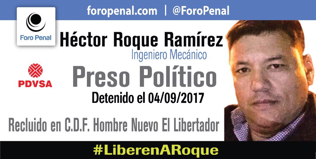 Ayuda con un rt para la liberación de mi esposo Héctor Roque es completamente inocente su salud está deteriorando cada día más!! Han violado todos sus derechos y a la atención médica!!! @ForoPenal @delsasolorzano @Almagro_OEA2015 #LiberenALosPetroleros