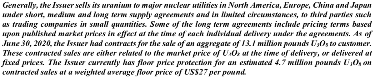 3/7Unlike Cameco, Uranium One will sell to traders. Their book has a mix of long/medium/short term contracts and has also slowly run off. As U1's share of production declines over the next ~12 months, U1 should sell less in the open market to guarantee their contracts are filled