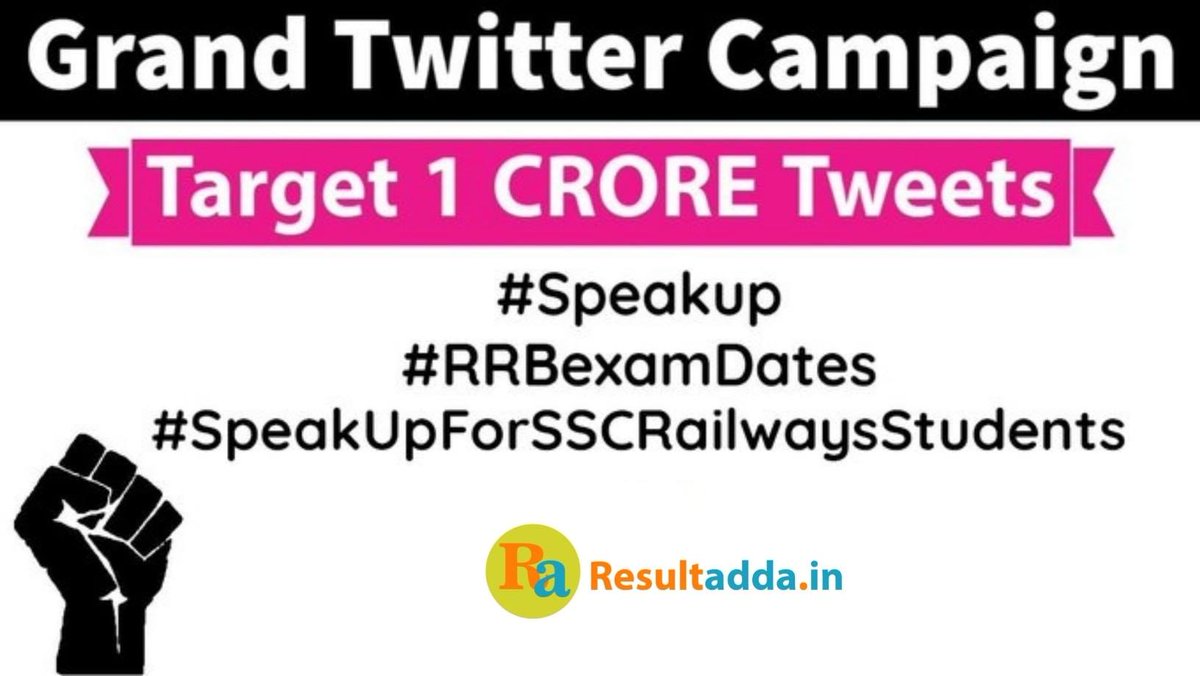resultadda's tweet photo. #5Baje5Minutes I'm ready today at 5 PM.
Those who are ready Retweet with comment.
#SpeakUp
#RRBExamDates
#SpeakUpForSSCRailwaysStudents https://t.co/egxIaTJzVA