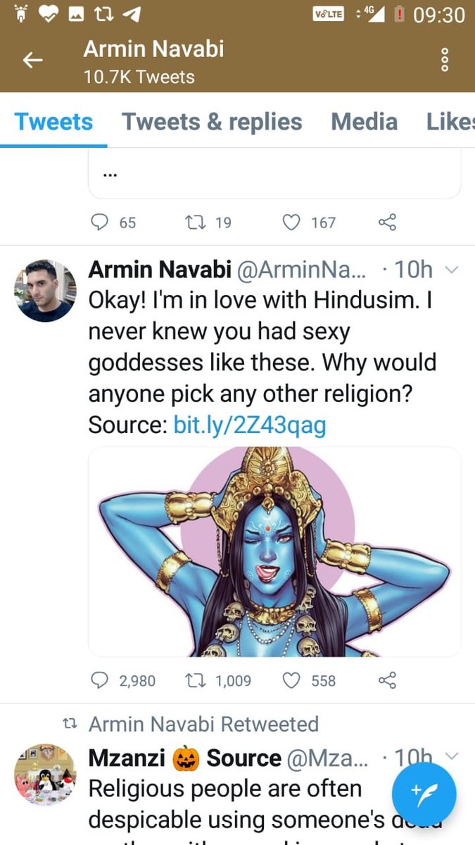 RaJ8813893003's tweet photo. I urge @Twitter to suspend this account @arminNavabi immediately. He is insulting Hindu Goddess.
@goelgauravbjp https://t.co/UQ7wDb5e5D