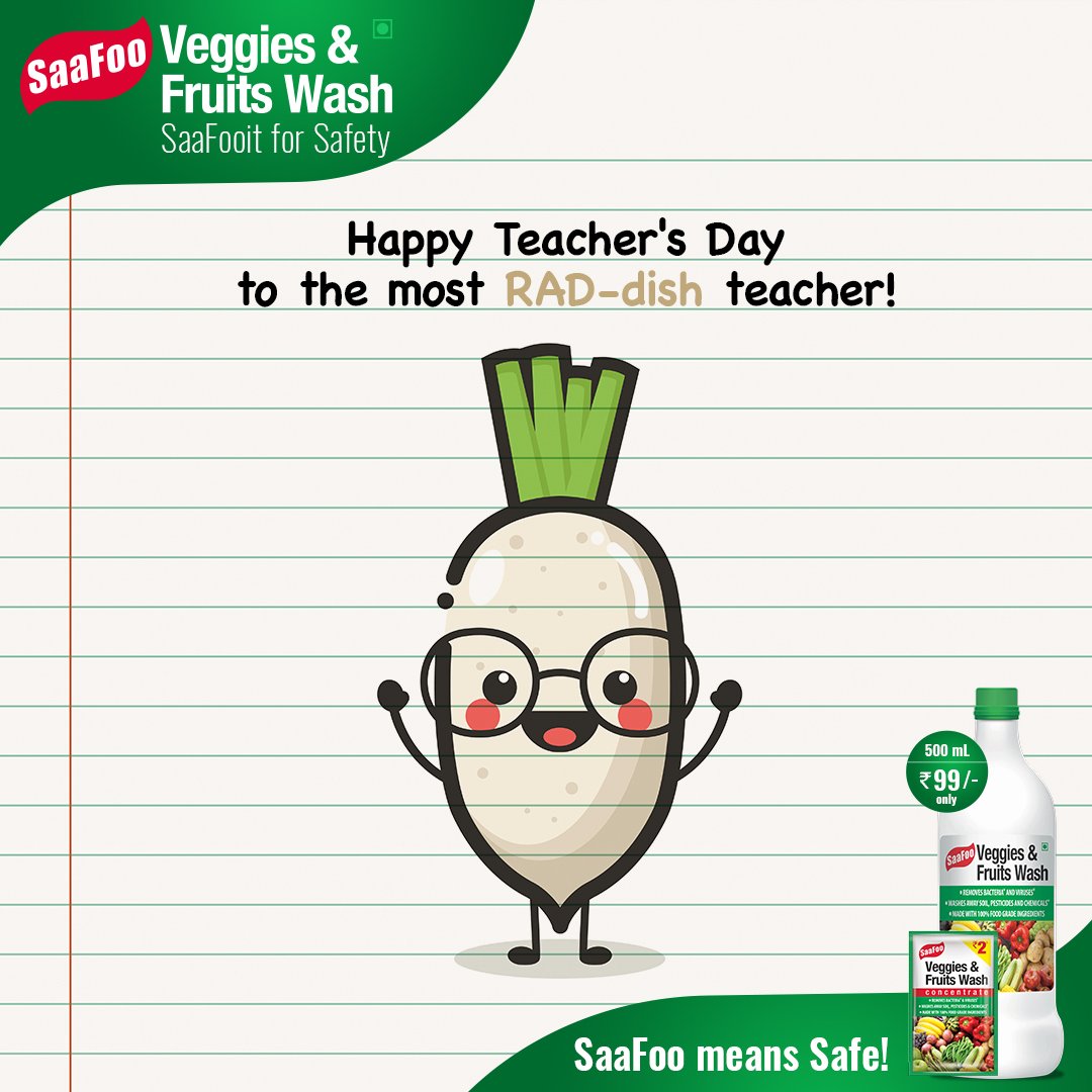 SaafooIndia's tweet photo. On Teacher's Day, lettuce thank and honor all those who have nurtured and helped us grow! Happy Teacher's Day!
#ShopNow: https://t.co/a9HnnK6llj
#TeachersDay2020 #SaaFooMeansSafe #SaaFooit #EatHealthy #WashVegetables #VeggiesWash #SafeVegetables #SafeFruits #HappyTeachersDay https://t.co/dqjusve0RF