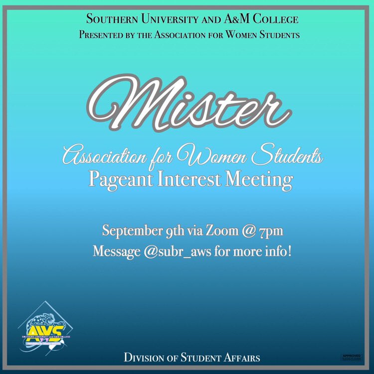 lataviadenee_'s tweet photo. The Association For Women Students is looking for a king! ππ Do you have what it takes? Find out the requirements Wednesday, September 9th at 7pm via zoom! π€©The link is in our bio! The ladies of #slAyWS canβt wait to see you there! π Tag a #SU gentleman below! https://t.co/RZqgg4yQU7