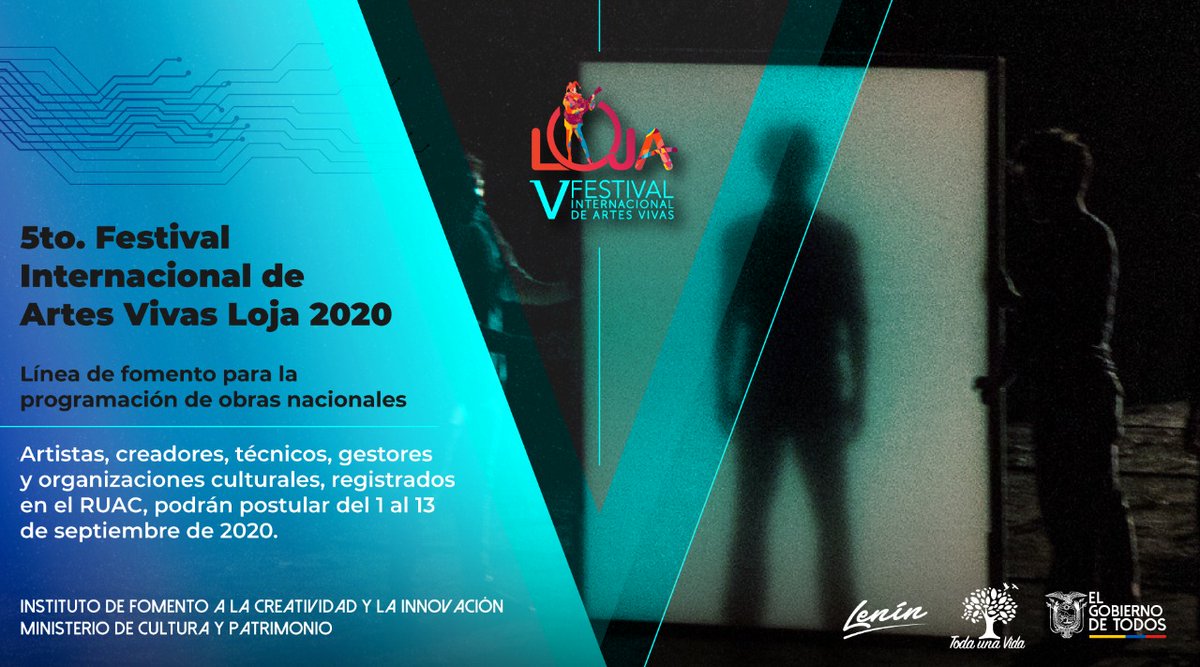 Cultura_Ec's tweet photo. ¡Esta es tu oportunidad! Participa con tu propuesta escénica o multimedial en la convocatoria para la programación del #FIAVL2020
Revisa las dos categorías propuestas en ➡ https://t.co/P1Zd3QYJGp
#PostulaTuProyecto
#JuntosEcuador 🇪🇨 https://t.co/FU0AXwxEvG
