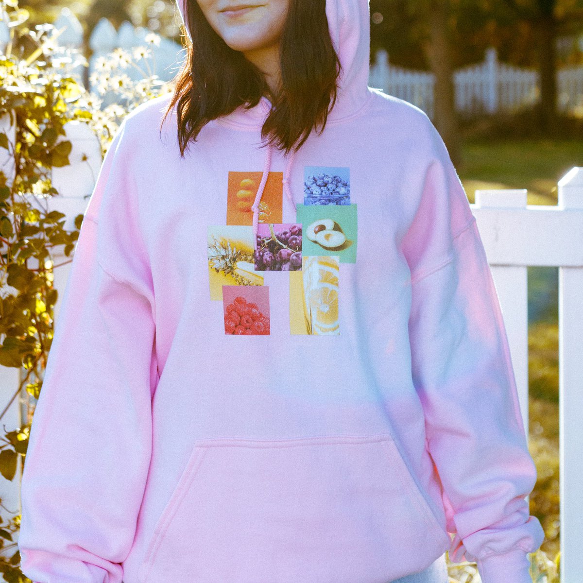 jennawhalen's tweet photo. here’s the happy pills &amp; fruit hoodie  that you can purchase right now ✨ available in many different colors &amp; i have other designs up as well: https://t.co/Oh1KlpWhWS all images on the hoodies are by me 💛  i hope y’all love it as much as i do https://t.co/bca2aqAsPZ