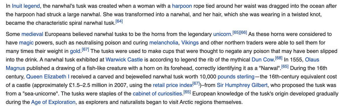 This Wikipedia entry reads like a legendary backstory whipped up in 2004 by Terry Pratchett and  @neilhimself when they were absolutely blotto. Ghost Douglas Adams may have been involved.  https://en.wikipedia.org/wiki/Narwhal 