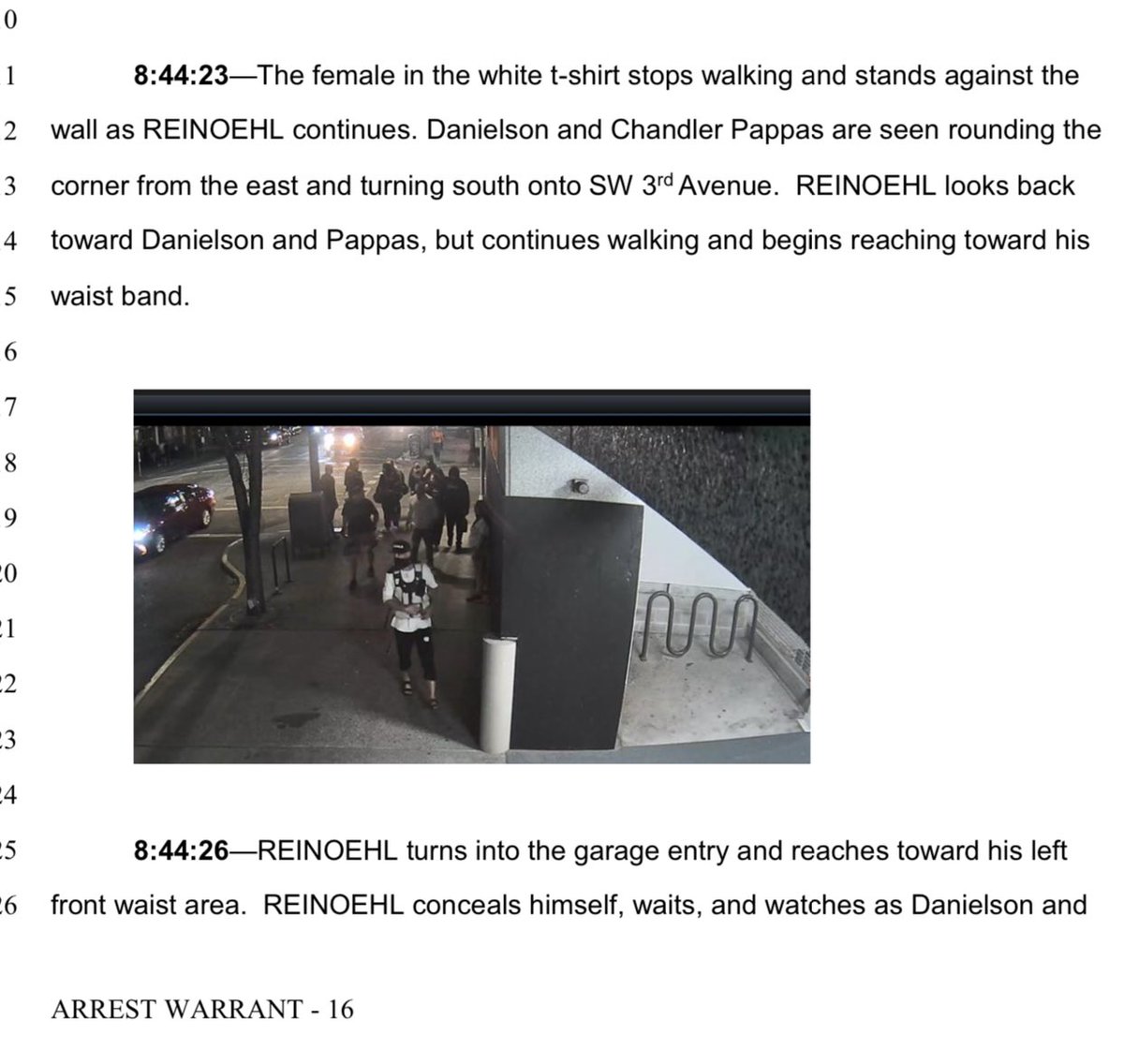 MrAndyNgo's tweet photo. The criminal complaint against antifa shooter Michael Reinoehl has been released. It shows stills from a security camera which catches the last moments of Jay Danielson’s life. It shows Reinoehl turned into a parking garage to ready his gun. https://t.co/5BGp1qFTNk https://t.co/q5bHqJxg0Y