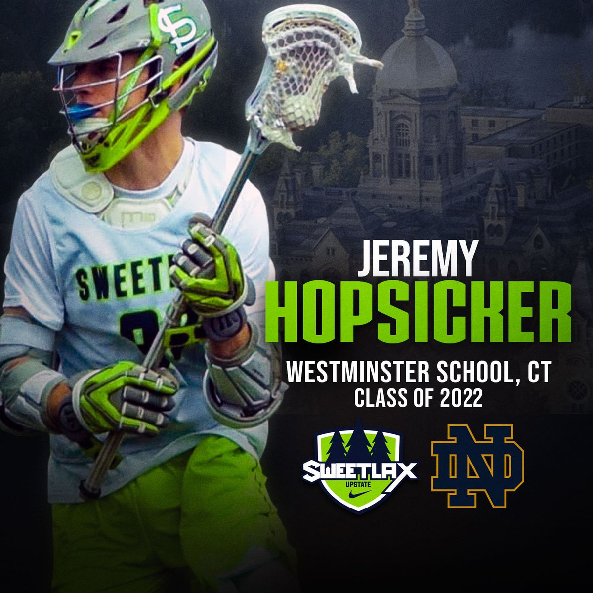 Jeremy Hopsicker ‘22, A, Westminster (Conn.) / <a href="/Sweetlax_Lax/">Sweetlax</a> has committed to <a href="/NDlacrosse/">Notre Dame Lacrosse</a>. The high 4 ⭐️ is a big target and outstanding lefty shooter from upstate NY: insidelacrosse.com/recruiting/pro…