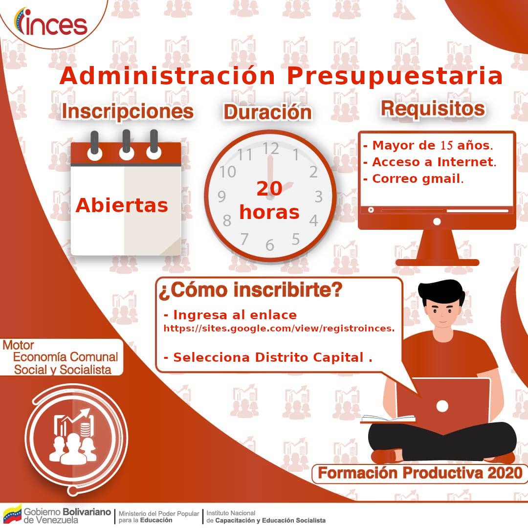 CFSLBPF_DC's tweet photo. #04Sep El @IncesCaracas1 te invita a participar en el curso "Administración Presupuestaria", modalidad virtual , dictado por el CFS Luis Beltrán Prieto Figueroa. Inscripciones en el enlace https://t.co/NbE5Asxy7Z  @NicolasMaduro @psuvaristobulo @Wuikelman https://t.co/oZ9pf5VDBI