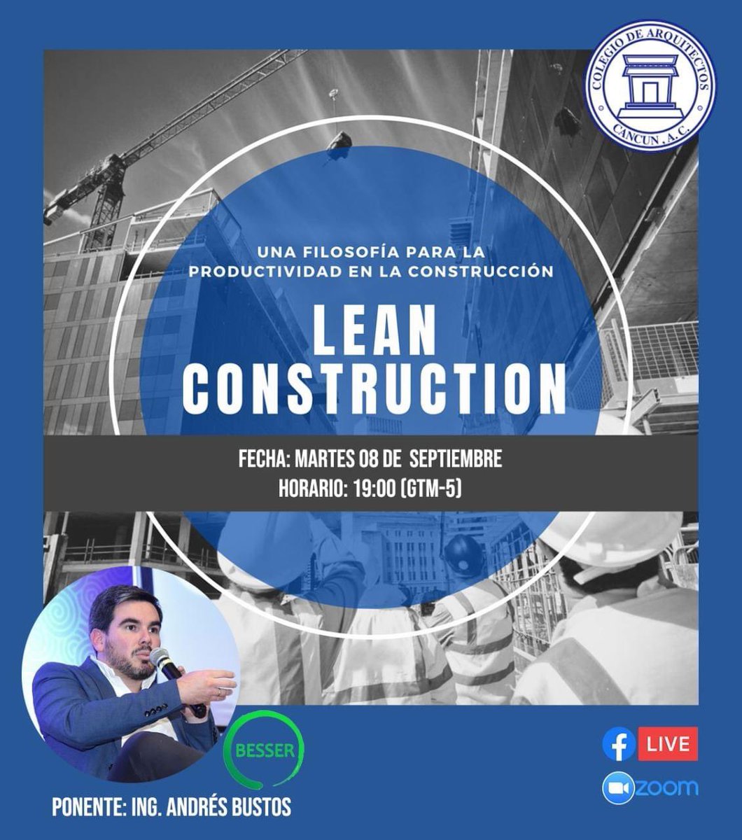El próximo 8 de septiembre transmitiremos en vivo el evento organizado por la comisión BIM de nuestro Colegio, titulado:

Lean Construction, una filosofía para la productividad en la construcción