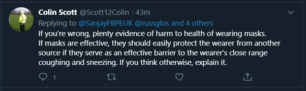 1/ Supporter of  @berniespofforth who is skeptical about mask use. After a long debate on how we should follow Gov advice on masks as supported by CDC, WHO, many Govs he says on guidance of non-medical mask use in the general population is misguided and: