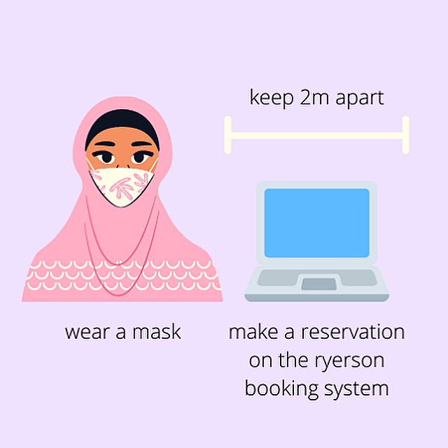 ACSRyerson's tweet photo. As the SLC reopens on Sep 8th, here are some things to keep in mind:
• you must make a reservation through Ryerson’s online booking system.
• you will need your one card to enter the SLC.
• you must keep your mask on while in the study spaces. 
• social distance of 2 metres. https://t.co/EwNZUjLf0c
