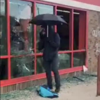 For example, a man with an umbrella- dubbed the 'umbrella man' by the media and later identified as a member of the Hells Angels linked to the Aryan Cowboys, a white supremacist prison and street gang- was seen smashing store windows (Q)