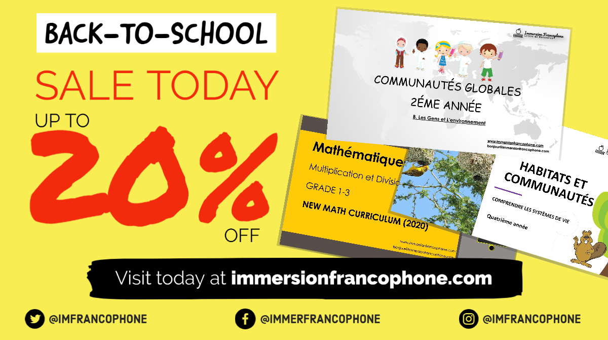 THE SALE IS ON. Up to 20% Off.
immersionfrancophone.com
#sale #backtoschool2020 #teacher #frenchimmersion #immersionfrancaise