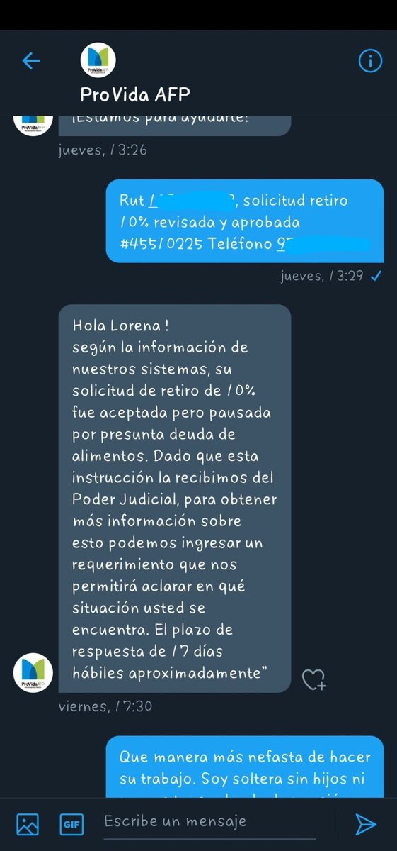 lpmunozs's tweet photo. #Retiro10xCiento @24HorasTVN @ContigoCHV 1)revisan y confirman mi solicitud de retiro 45510225. 2)Después de 1mes me dicen q tengo retención x pensión. 3)Hoy la solicitud 45510228 ? salió rechazada x error al digitar n. de serie. Soltera SIN HIJOS! @AFP_Provida @Superpensiones https://t.co/AWa6lkTzKh