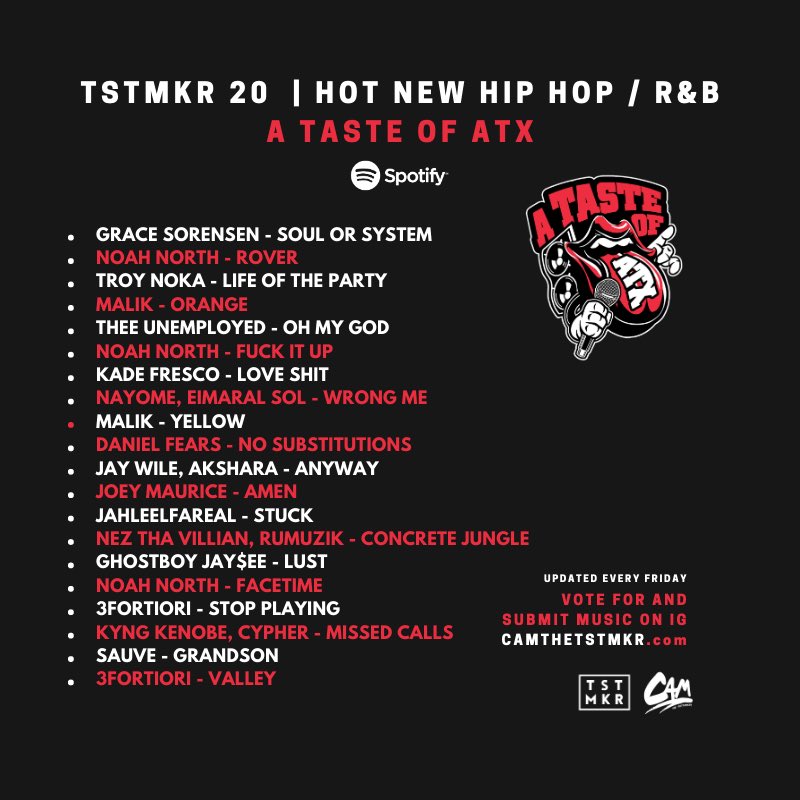 CamTheTSTMKR's tweet photo. A Taste of ATX 💪🏾💯🔥
#GraceSoresen • @NoahxNorth • @TROYNoKA • @malikonthenet • @TheeUnemployed • @KadeFresco • @Nayomesings • #DanielFears • @jaywile_ • @JOEYMauriceGANG • @JahleelFaReaL • #NezTheVillain • @GhostBoyJaysee • @3Fortiori • #KyneKenobe • #Sauve https://t.co/fh7TQgdfv9