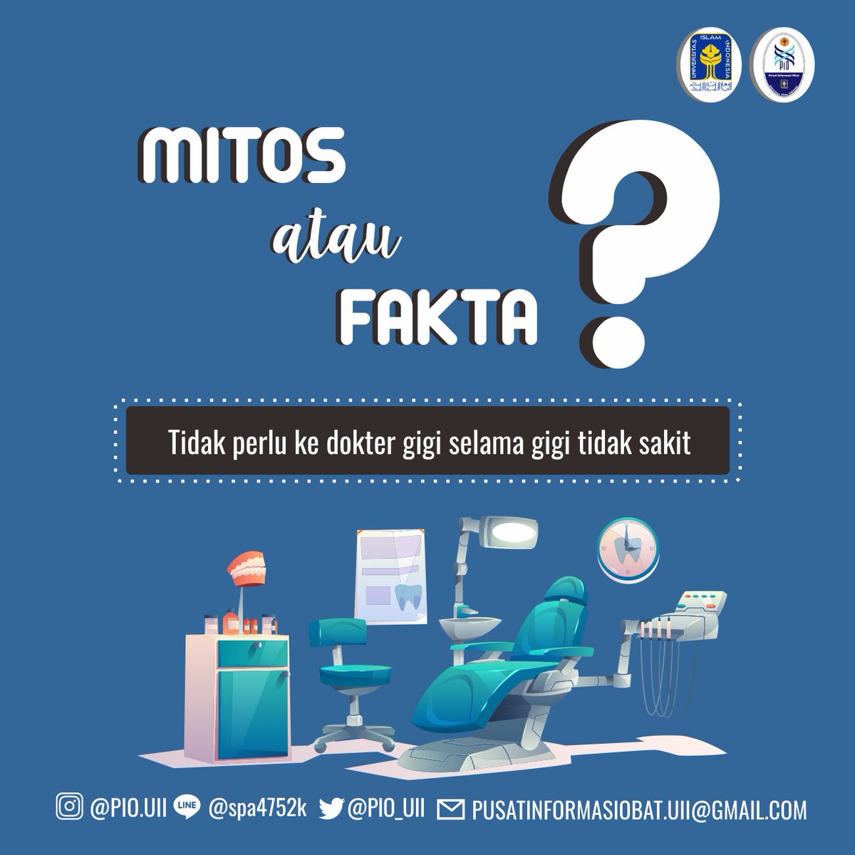 PIO_UII's tweet photo. [FUN FACT]

Halo teman-teman semua!

Ada fun fact terbaru nihh
“Apakah tidak perlu ke dokter gigi kalau gigi tidak sakit ?”

Gimana menurut pendapat teman-teman? Mitos atau Fakta?

Yukk simak jawabannya dislide ini 😉

#FUNFACT #SAKITGIGI #DOKTERGIGI #PIOUII #FARMASIUII https://t.co/lRlaylBd8l