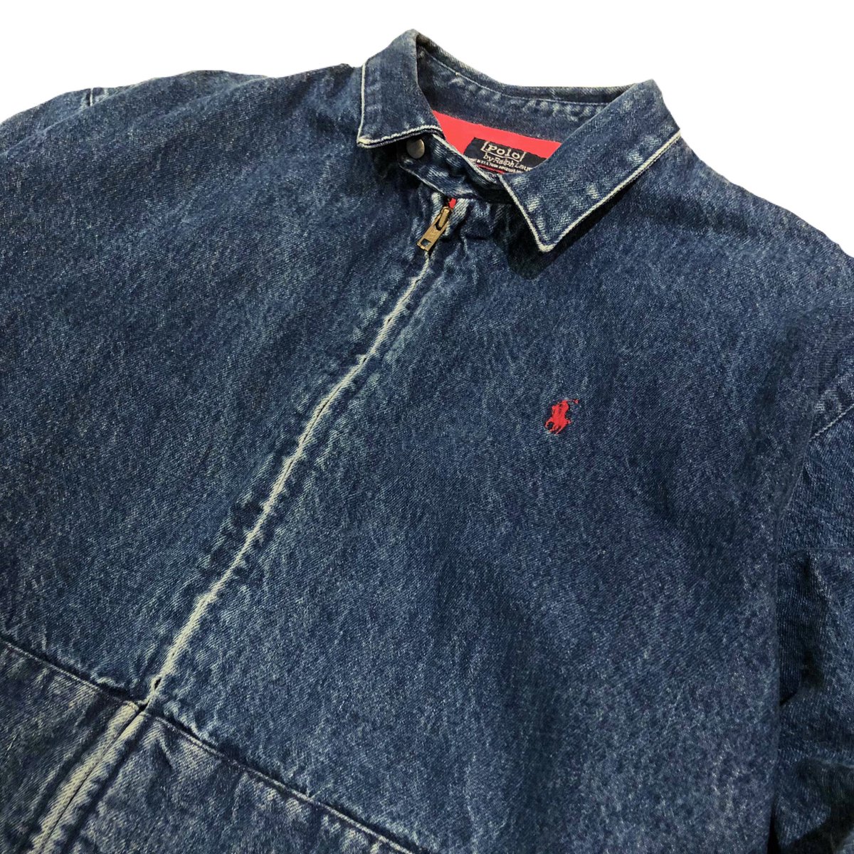 taramake's tweet photo. POLO 
made in U.S.A.
DENIM SWING TOP JACKET
#赤ネル！
#刺繍ロゴ
#polo
#スウィングトップ
#RalphLauren
#TARAMAKE
#used 
#vintage 
#古着
#harajuku https://t.co/3ZsrwYpjJ2