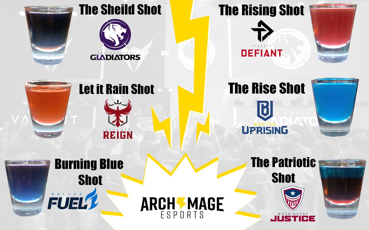 Archmage Esports (@archmageesports) on Twitter photo With Day 2 of the @overwatchleague playoffs coming to a close we wanted to share some shots themed after each of the teams! Head to <a href="/ArchmageEsports/">Archmage Esports</a> on instagram to learn the recipe for your favorite team. More to be posted this weekend!
#Overwatch #Overwatchleague With Day 2 of the @overwatchleague playoffs coming to a close we wanted to share some shots themed after each of the teams! Head to <a href="/ArchmageEsports/">Archmage Esports</a> on instagram to learn the recipe for your favorite team. More to be posted this weekend!
#Overwatch #Overwatchleague