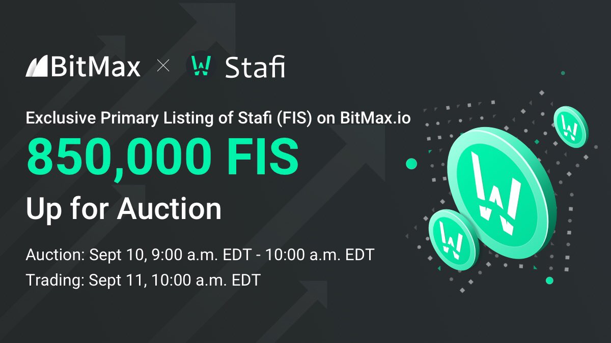 AscendEX_'s tweet photo. 🏄♂️Attention‼️New Listing + Exciting Auction on BitMax🏄♂️
BitMax is thrilled to announce the PRIMARY LISTING of @StaFi_Protocol (#FIS), the #decentralized protocol that provides liquidity for #staking assets, @ 10AM 9/11 EDT.
Stay tuned for the auctions👉https://t.co/tBPwqDHejP https://t.co/kA6C9AXET7