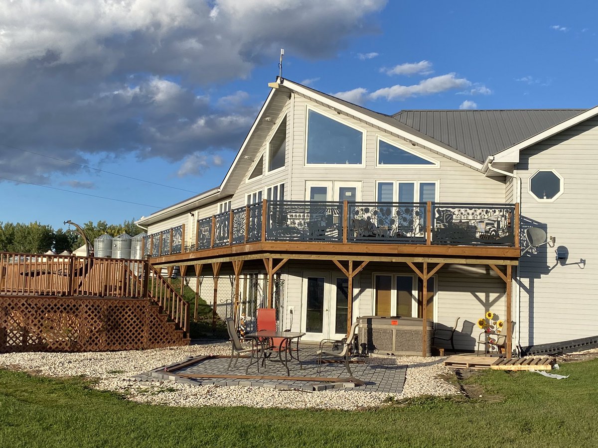 VoesenekM's tweet photo. Well our summer project is coming along all metal panels are now up just have a few small things to finish #Metal #deck #backyard #railing #farm #farmsigns #yard https://t.co/DZHzzlXptE
