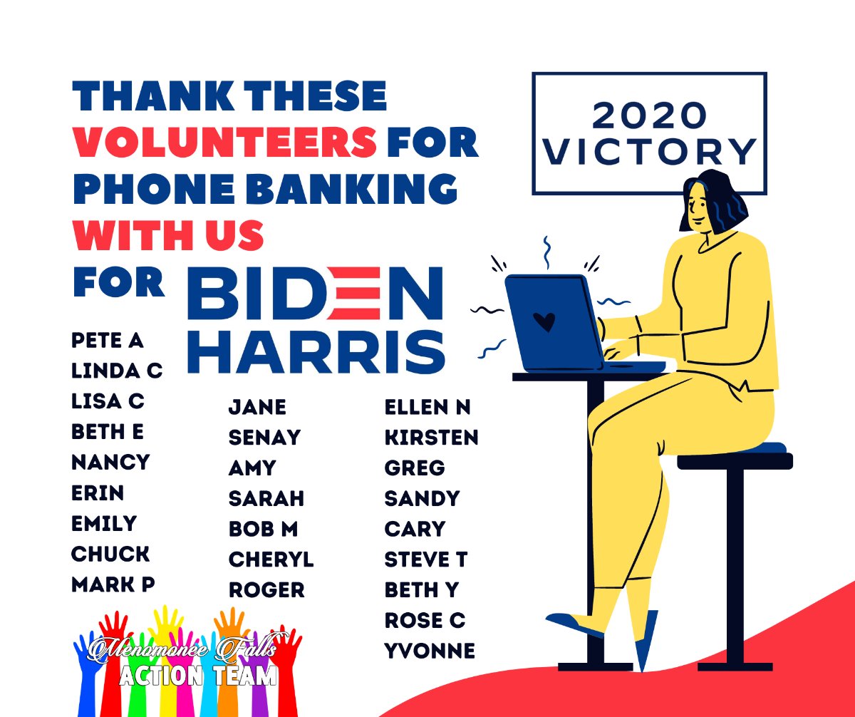 MFActionTeam's tweet photo. A big THANK YOU to our last #BridgeBuildersWI volunteers who made calls for @JoeBiden!
#Biden #wiunion https://t.co/dYeTHk8Voe