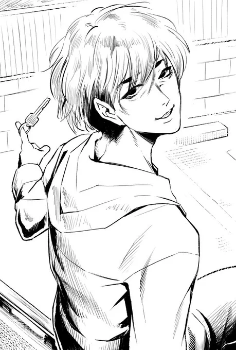 今日の落書き。

「「もうお前の顔を見なくてすむと思うと清々するぜ。」」

「寂しい事言わないでくれよ。」

「「もう用は無いだろ?」」

ふっ。
「また来るぜ。」 