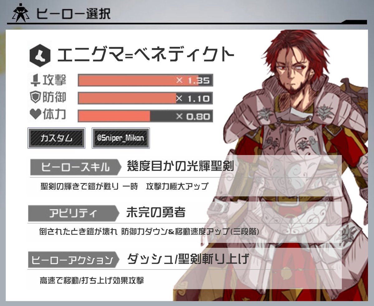 みかんスナイパー Auf Twitter コンパス空想コラボ コンパスヒーローデザインコンテスト3 に応募した合作オリジナルキャラクター エニグマ ベネディクトを勝手に実装してみました コンパス エニグマベネディクト