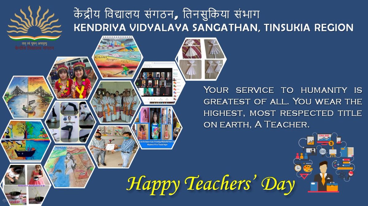 KVSRO_TINSUKIA's tweet photo. Happy Teachers' Day to all incredible,devoted ,dedicated and inspiring teachers. 🙏🙏
#OurTeachersOurHeroes 
@KVS_HQ 
@binodbehera25 
@samaj_v https://t.co/fwYPDFR3mx