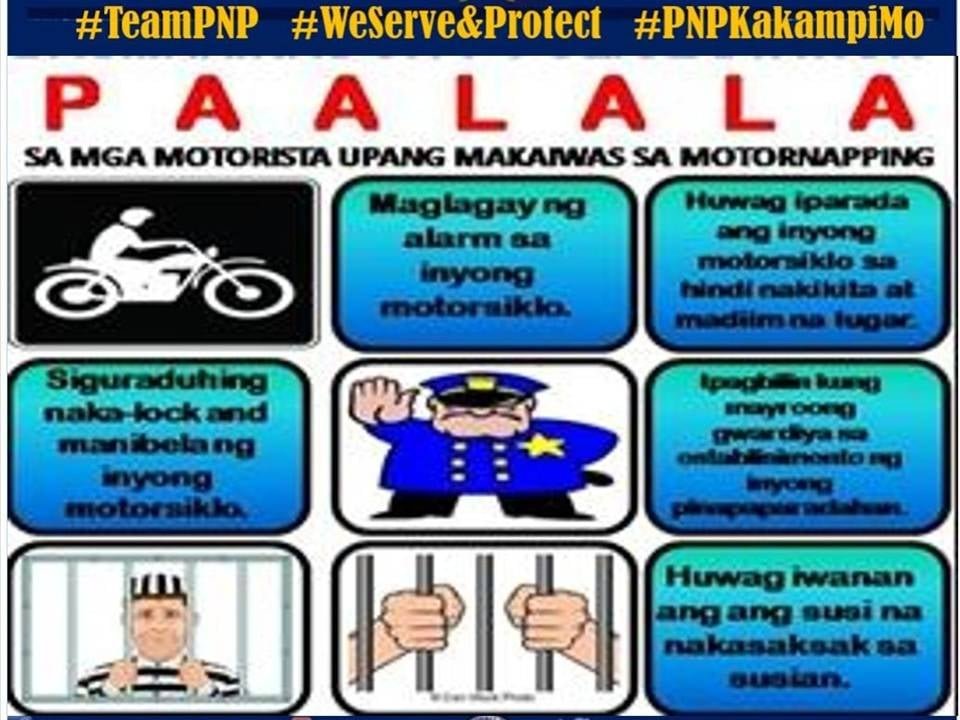 santotomaspulis's tweet photo. ANTI-CRIMINALITY TIPS - MOTORNAPPING.

#SerbisyongMulaSaPusoNgPRO3
#RelentlessOutstandingService
#CrimePrevention
#PNPKakampiMo
#WeServeAndProtect
#TeamPNP https://t.co/gcmU2NisH6