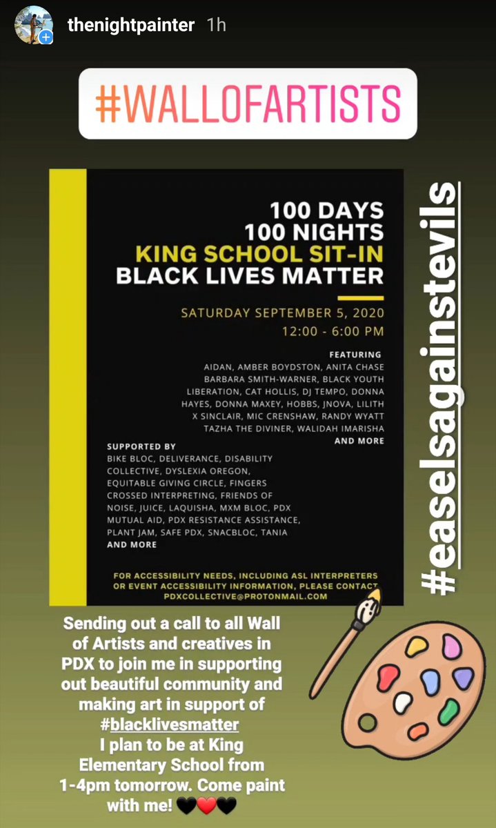 Tomorrow is Day 100 of protests in Portland for #BlackLivesMatter
Come out and make art in support of the PDX community and standing up against police brutality and racism. 1-4pm at MLK Elementary ❤🎨🖤
#PDXprotests #PortlandProtests #wallofartists #love #portland #blm