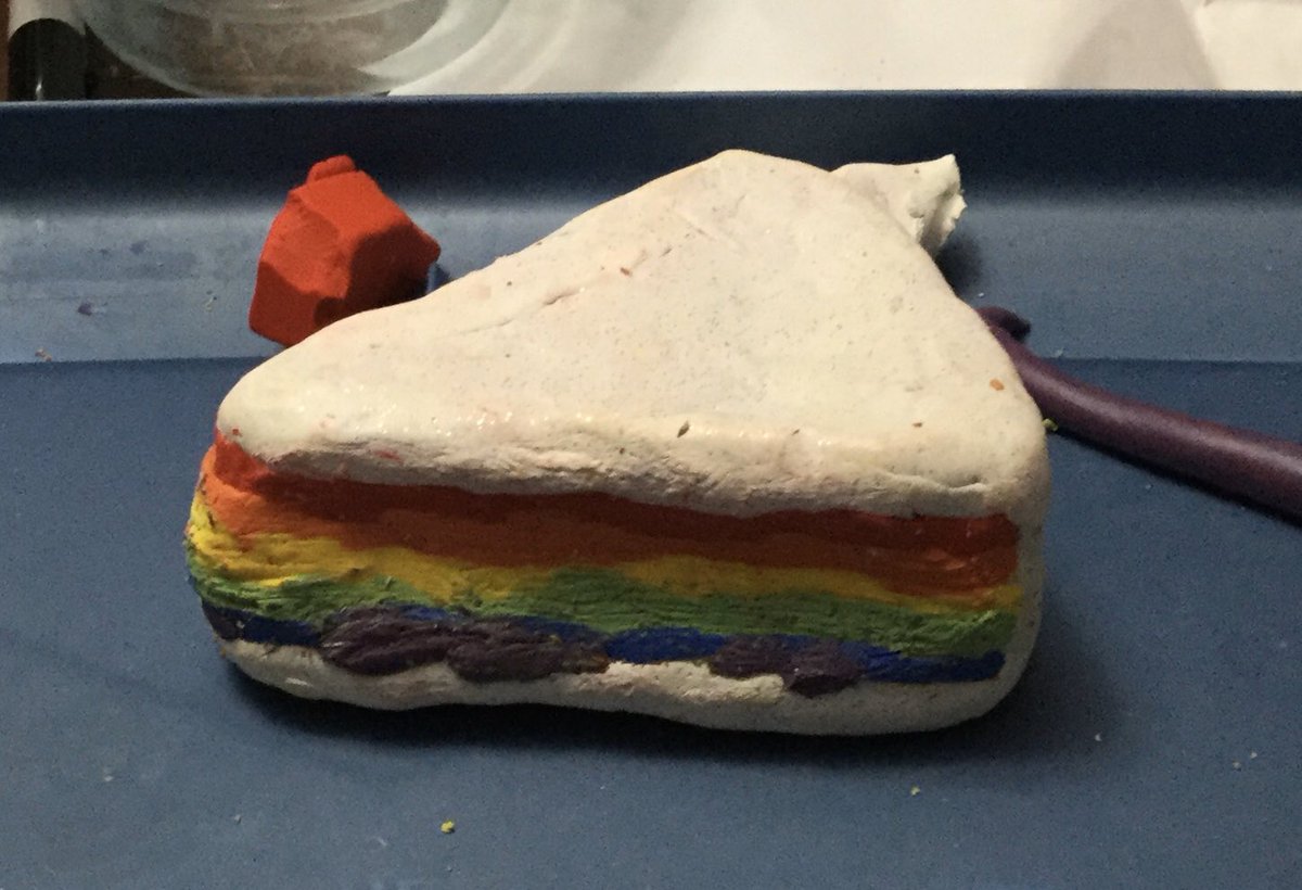 ksydik's tweet photo. (From my daughter Nadia) Technically not Lonk Art but she wanted to share the clay cake she made for her (real not online) grandpa’s birthday #CronchArt https://t.co/GDB28ZZfQs