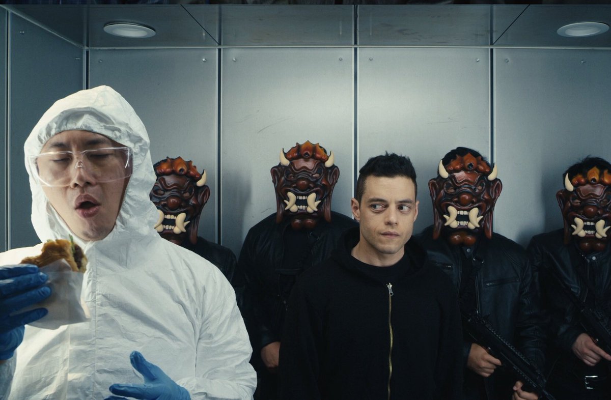 AAOsAwesomeFans's tweet photo. Day 4: Favorite minor character: Hamburger man. Something about the guy wearing the hazmat suit & munching on a sandwich always showing up intrigued me for some reason. Plus Stephen Lin is a sweetheart. #MrRobotWeek #MrRobot https://t.co/9ciY09dJF4