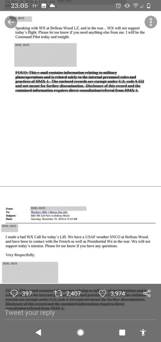 dakineclouds84's tweet photo. @MarkDuaneMorton Please, I am just doing this to point out that there are other sides to this article. According to this FOIA document, the Navy pilot who was flying Marine One consulted with multiple weather stations and decided, which he can do, to scrub the mission b/c weather. https://t.co/l22LcDECvO