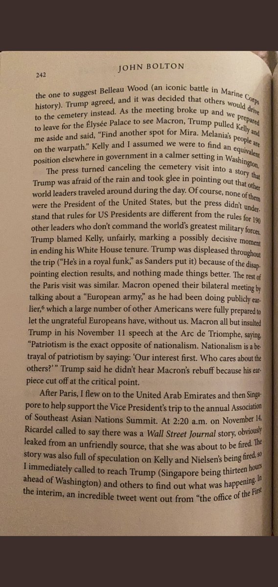 dakineclouds84's tweet photo. @MarkDuaneMorton And here is a written account from Bolton's book, talking about that day and he doesn't mention anything at all about those comments. Bolton hates Trump so you'd figure that he would have slaughtered Trump with those quotes. There are about 6-10 people there and nobody heard that https://t.co/EQgYruK00i